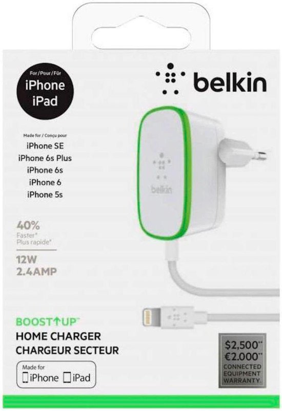 Belkin Boost-Up Thuislader met vaste Lightning-kabel - Wit | bol.com