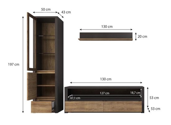 Bol Com Meubella Wandmeubel Monaco 7 Eiken Grijs