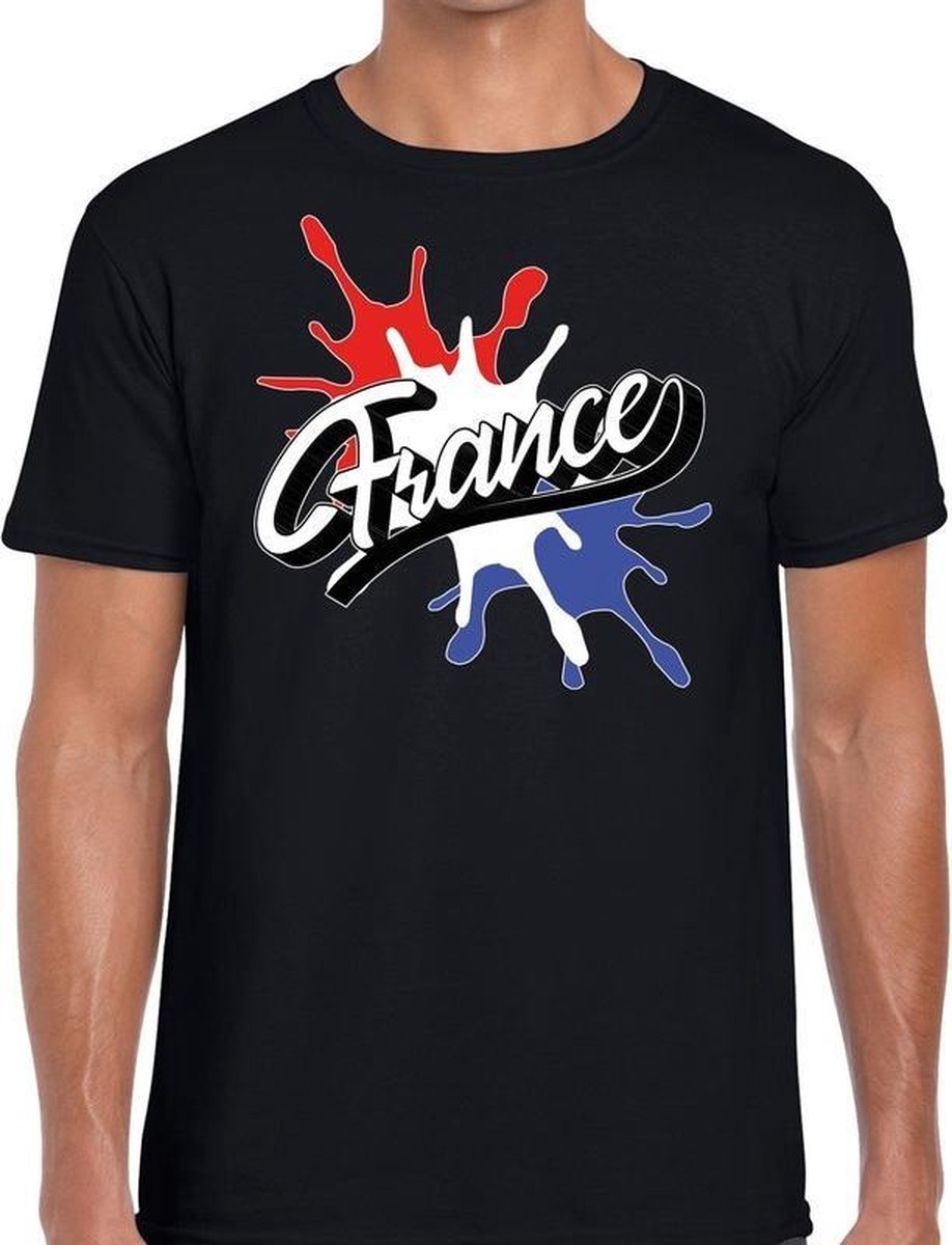 Afbeelding van product Bellatio Decorations  France/Frankrijk landen t-shirt spetter zwart voor heren - supporter/landen kleding Frankrijk S  - maat S