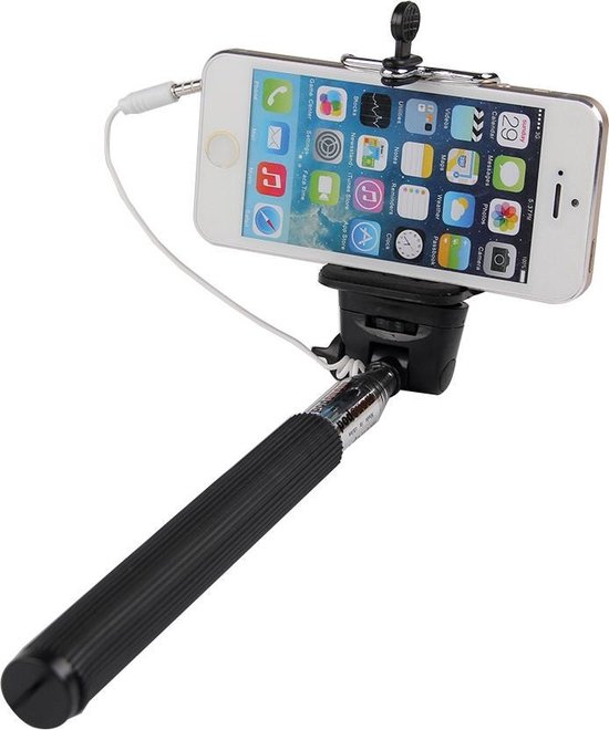Ntech – Compacte Selfie Stick bekabeld met ontspanknop voor  Galaxy S6 / S6 edge / S7 / S7 Edge / P8 Lite / P9 Lite / Oneplus 3 / Moto G4 Plus / Google Pixel Xl / Pixel / Z3 Mini / J5 / A5 / A3 / J7 / S5 / S8 – Zwart
