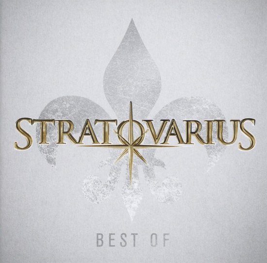 Stratovarius Best Of albumhoes met gouden logo en grijs fleur-de-lis symbool.
