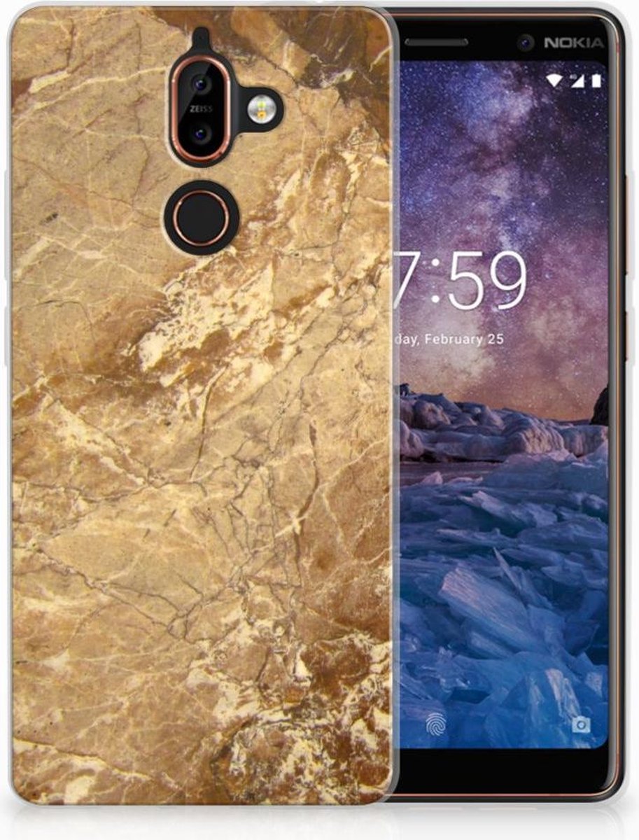 TPU Hoesje voor Nokia 7 Plus TPU Siliconen Hoesje Marmer Creme