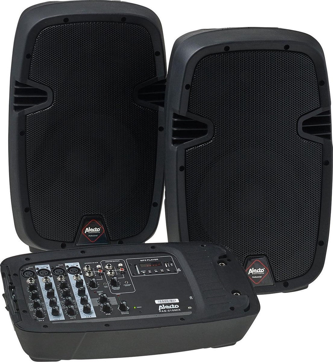 Alecto PAS210 MIXER en speakerset Ideaal voor de DJ die veel onderweg is Zwart bol