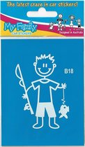 Jongen met hengel - autosticker - wit - 8 cm