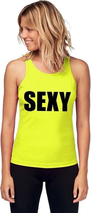 Neon geel sport shirt/ singlet Sexy dames S