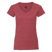 Basic V-hals t-shirt vintage washed rood voor dames - Dameskleding t-shirt rood M (38/50)