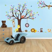 Muursticker diertjes in boom - kleurrijk - groot | kinderkamer - babykamer | modern - decoratie