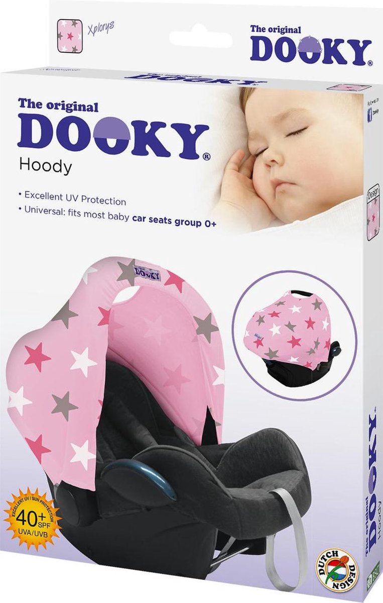 Dooky Hoody - Zonnekap autostoel - Roze sterren |