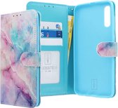 Samsung Galaxy A70 Bookcase hoesje - CaseBoutique - Marmer look Blauw - Kunstleer