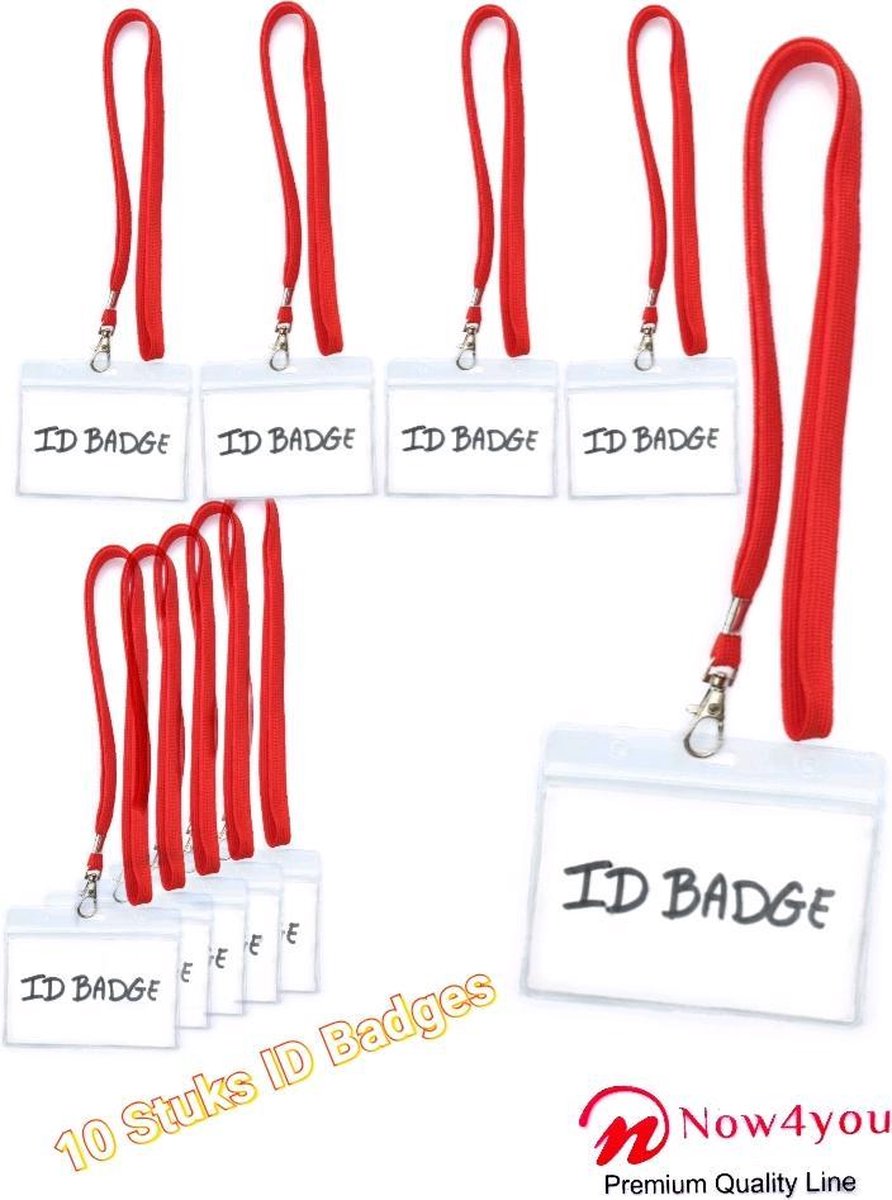 10 x badgehouder met Rood keycord - lanyard en naamkaarthouders