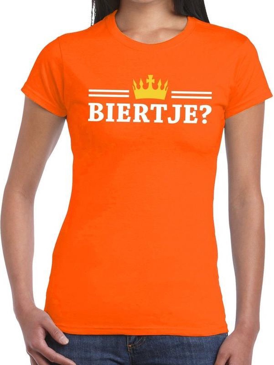 Afbeelding van product Bellatio Decorations  Oranje Biertje en kroon shirt dames - Oranje Koningsdag kleding M  - maat M