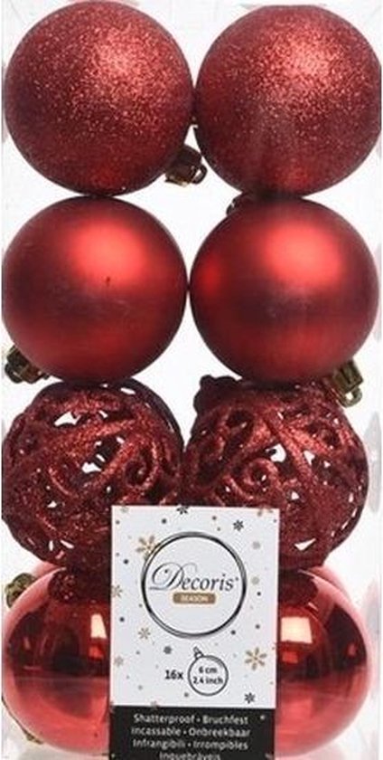Meetbaar Bier Onverenigbaar 16x Kerst rode kunststof kerstballen 6 cm - Mix - Onbreekbare plastic  kerstballen -... | bol.com