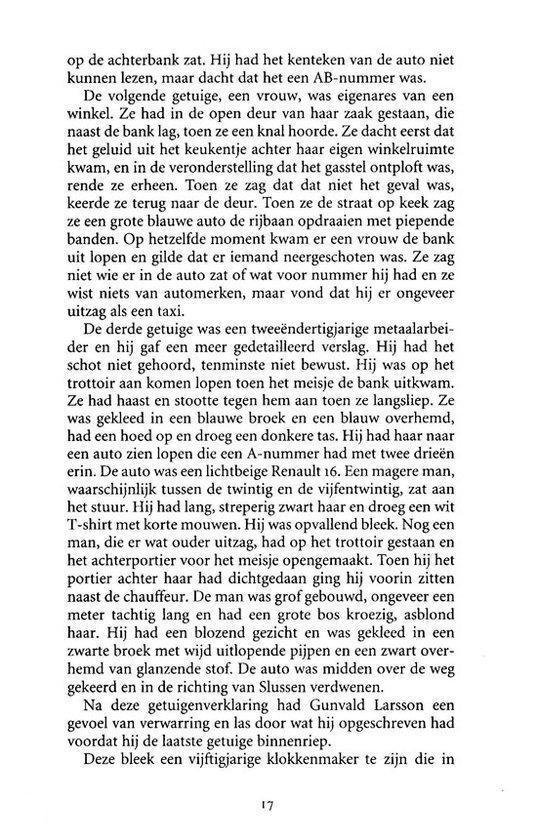 Pagina 17 van een boek met getuigenverklaringen over een lichtbeige Renault 16 en een blonde man.