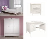 Lilli Furniture - Emma Tienerkamer - Kinderbed Emma (90x200cm)- inclusief lattenbodem - 3 deurs kast - Bureau - Nachtkast - wit