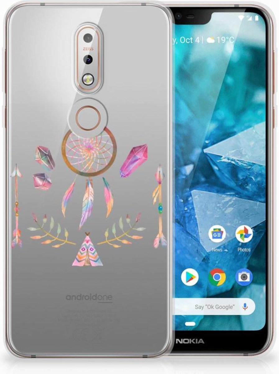 Back Cover voor Nokia 7.1 Telefoonhoesje met Naam Boho Dreamcatcher