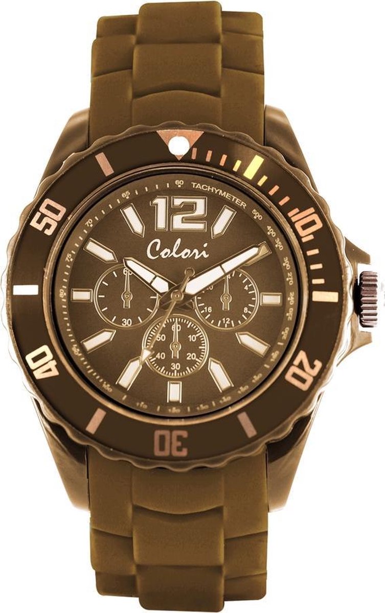 Colori Classic Chic 5 COL248 Horloge - Siliconen Band - Ø 44 mm - Camel Bruin