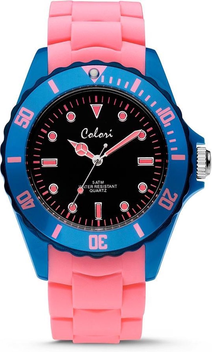 Colori Colour Combo 5 COL301 Horloge - Siliconen Band - Ø 44 mm - Roze - Blauw