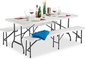 Maxx Beer table avec bancs - Table de jardin pliable + 2 bancs pliants - blanc