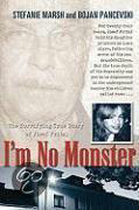 Boekcover "I'm No Monster" met foto's van een man en een jonge vrouw, en tekst.