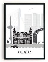 Skyline-poster Rotterdam zwart-wit in kunststof fotolijst