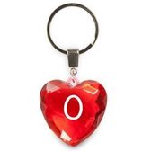 sleutelhanger - Letter O - diamant hartvormig rood