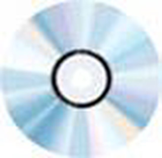 Een CD met een regenboogkleurig reflecterend oppervlak en een zwart centrum.