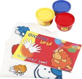 Giotto box -case: 3 x 100 ml finger Finger paint pot red/yellow/cyan + animal shaped sponge and apron