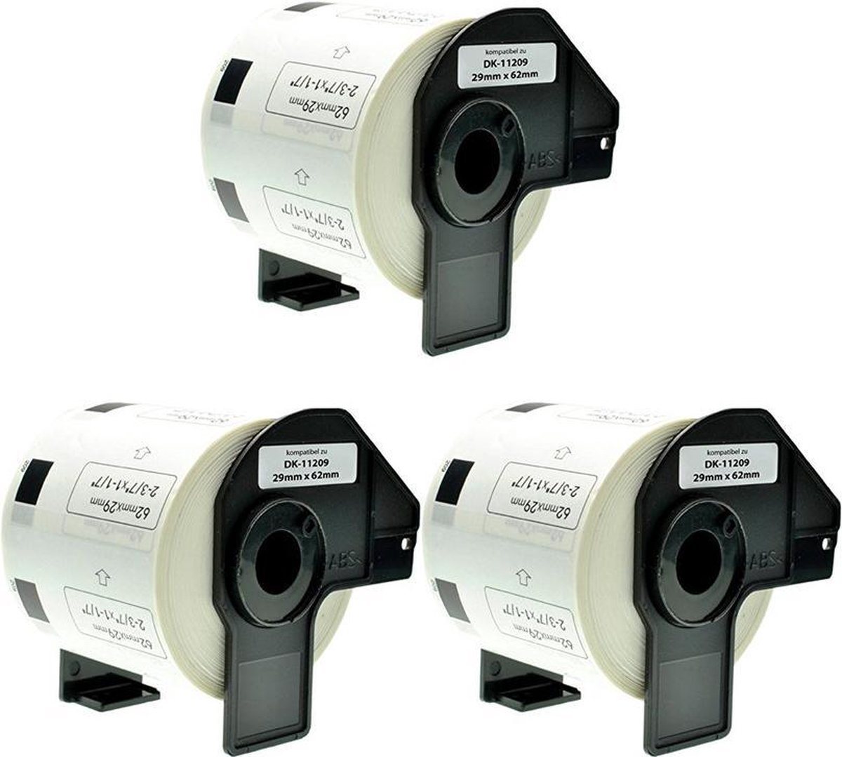 3x Brother compatible DK-11209 zwart op wit voorgestanst klein adreslabel - Papier – 29 mm x 62 mm - 800 labels per rol