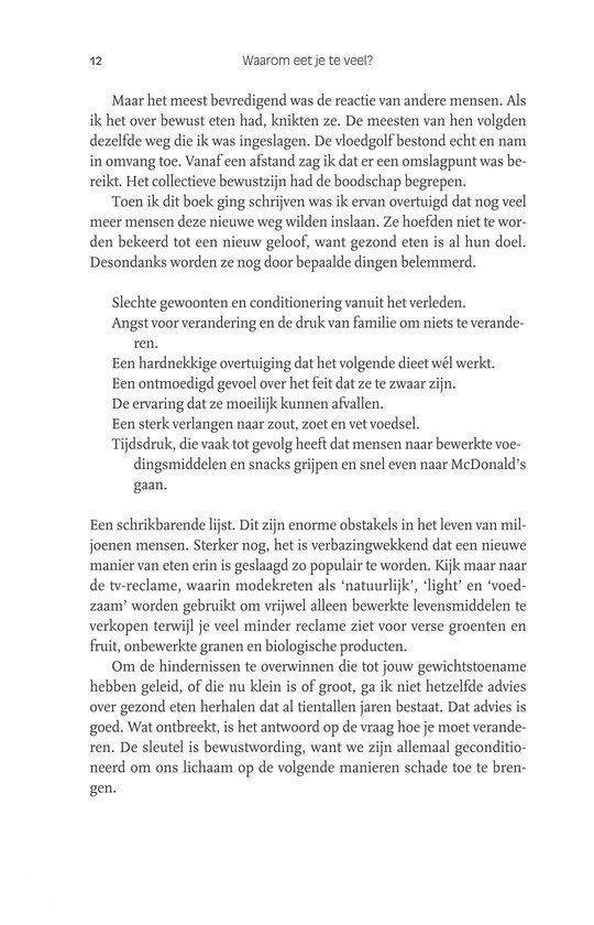 Pagina tekst over reacties op diëten, gewoontes en de invloed van reclame op eetgedrag.