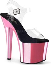 Pleaser Sandaal met enkelband, Paaldans schoenen -38 Shoes- MOON-708HB Paaldans schoenen Zilverkleurig/Transparant