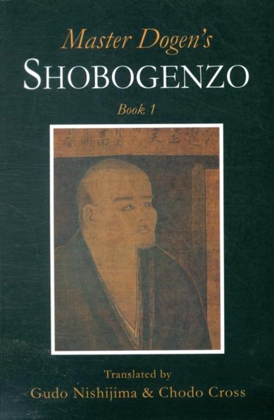 Boekomslag van Master Dogen's Shobogenzo Boek 1 met een schilderij van een boeddhistische monnik.