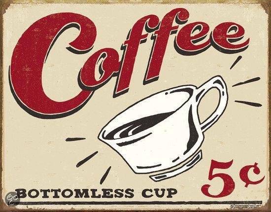 Coffee 5 cents - Retro wandbord - Koffie - bruin - Amerika USA - metaal.