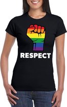 Respect LGBT shirt met regenboog vuist zwart dames M