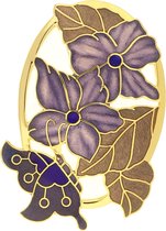 Behave®  Broche vlinder op bloemen paars - emaille sierspeld -  sjaalspeld