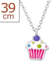 925 zilveren meisjes ketting + cupcake hanger - Toverstaartjes kinder sieraden