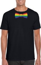 Zwart t-shirt met regenboog vlag strikje heren XL