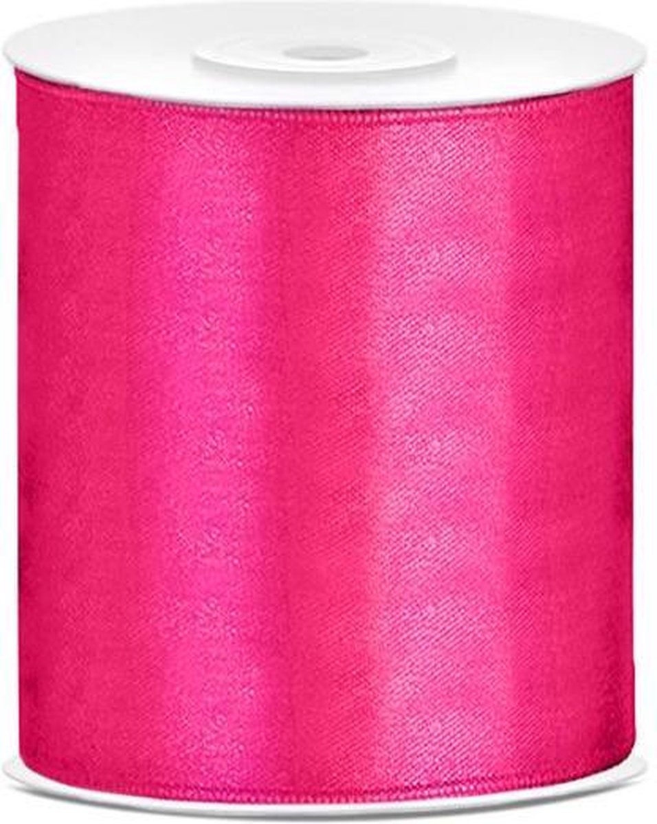 Partydeco - Satijn lint Fuchsia 100mm/rol 25m
