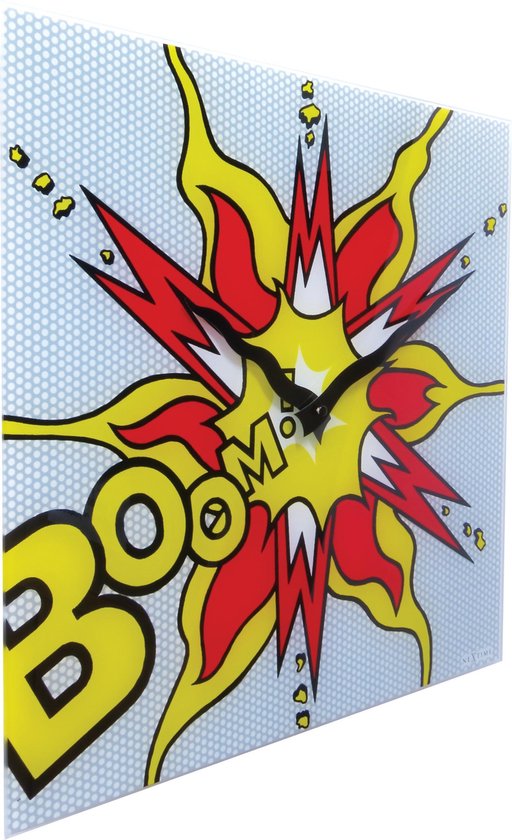 NeXtime Boom - Klok - Vierkant - Glas - 43x43 cm - Rood/ Geel