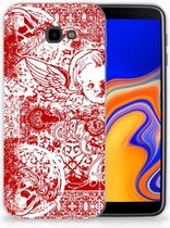 Geschikt voor Samsung Galaxy J4 Plus (2018) TPU Siliconen Hoesje Design Angel Skull Red