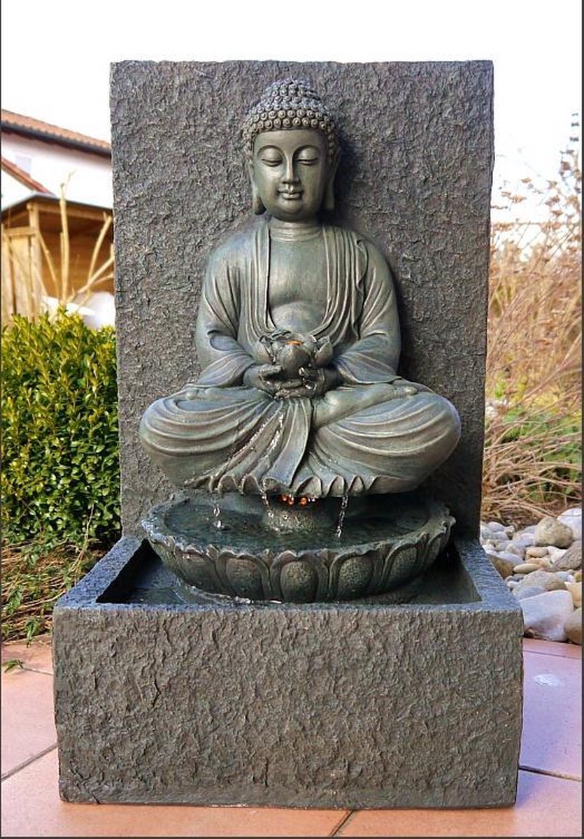 moederlijk deur puberteit Boeddha, Buddha, fontein, waterpartij, 65 cm, lotusbloem met ledverlichting  | bol.com