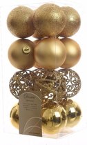 16x Gouden kunststof kerstballen 6 cm - Mix - Onbreekbare plastic kerstballen - Kerstboomversiering goud