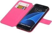 Mobieletelefoonhoesje.nl - Samsung Galaxy S7 Edge Hoesje Cross Pattern TPU Bookstyle Roze