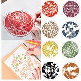 Set van 8 Bloem Sjablonen | Sjablonen Rond 17,5 cm