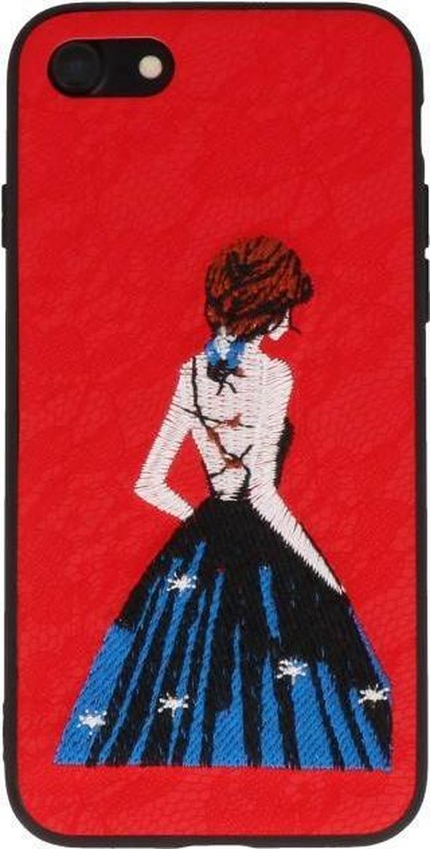 Prinses Borduurwerk - Hoesje Geschikt voor iPhone 8 / 7 Hoesje Rood