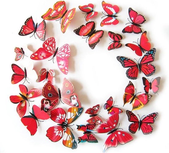 Ditto - Muursticker papillon 3D rouge / Décoration murale
