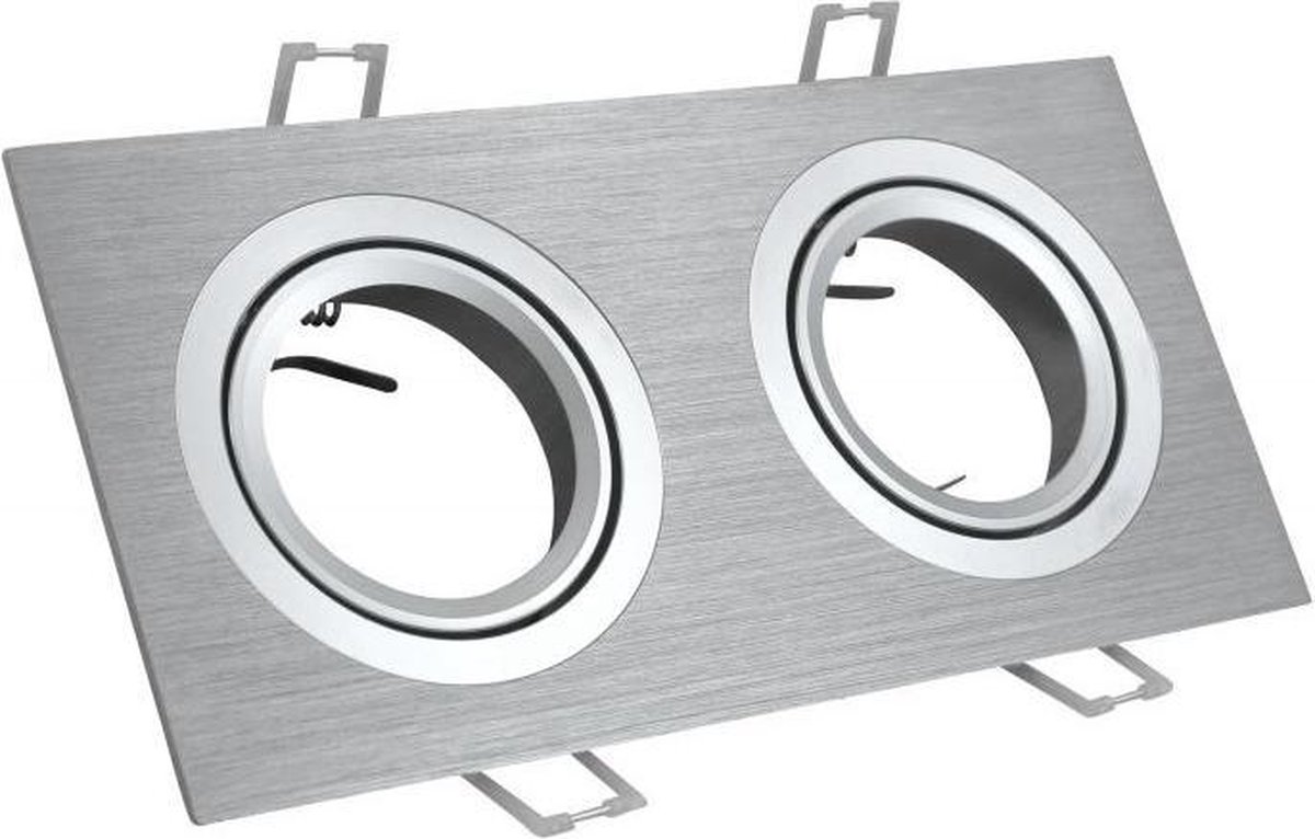 Inbouw 2x LED spot GU10 aluminium rechthoek armatuur zilver/zilver