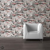 Dutch Wallcoverings Papierbehang - newspaper - zwart/wit/rood