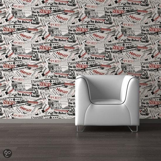 Dutch Wallcoverings Papierbehang - newspaper - zwart/wit/rood | bol.com