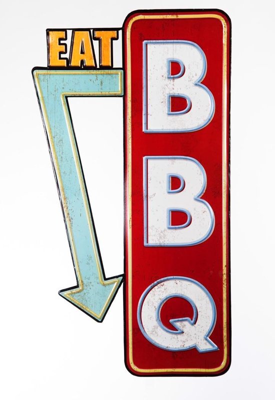 Signs-USA Eat BBQ - barbecue et grill - assiette murale rétro 60 x 32,5 cm