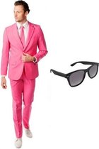 Roze heren kostuum / pak - maat 48 (M) met gratis zonnebril